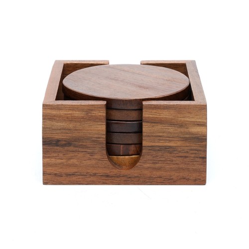 Wooden round coasters set - wooden, 6