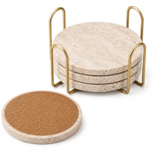 Travertine coasters with gold - with,