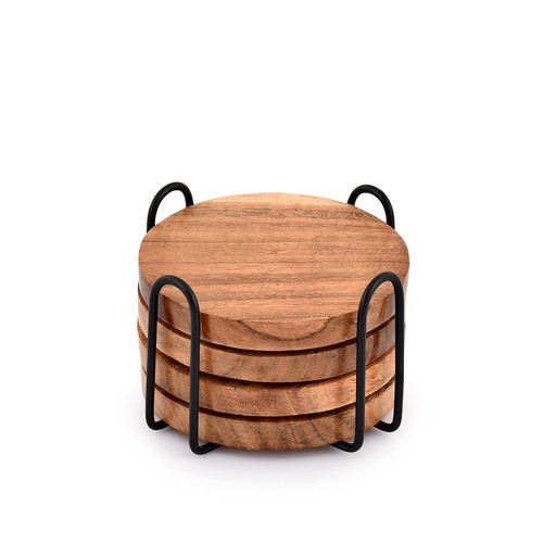 Acacia wood coasters with iron - coasters,