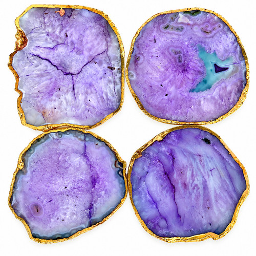 Dyed purple agate coasters set - dyed,